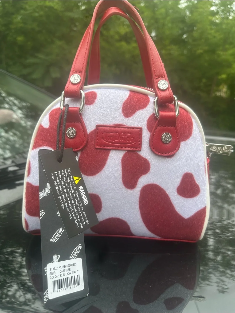 Von Dutch Red and White Patterned Mini Dome Bag